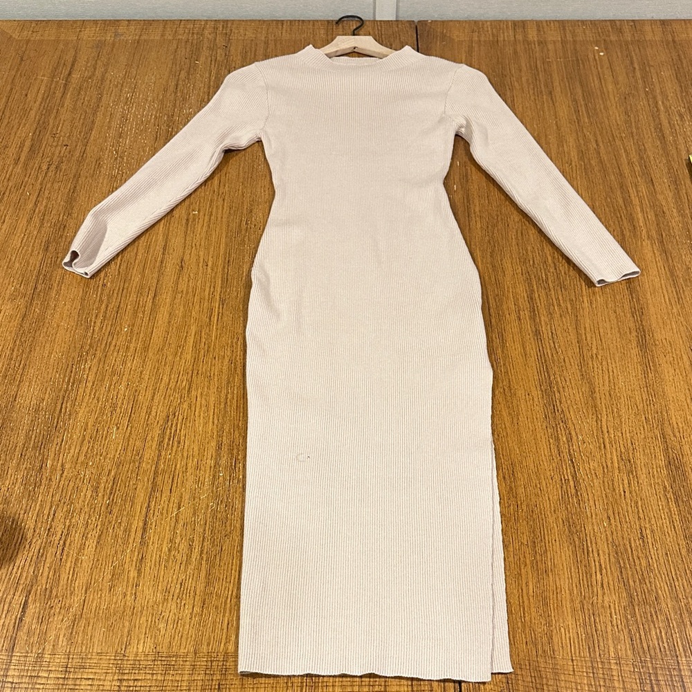 ZESICA Light Tan Ribbed Dress